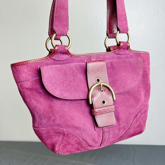 Coach Hampton Bucket Purple Suede Leather Shoulder SOHO Mid Size Tote Bag 9676 - Picture 9 of 12